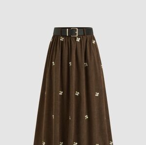 NWT Cider Brown Floral A-Line Corduroy Skirt